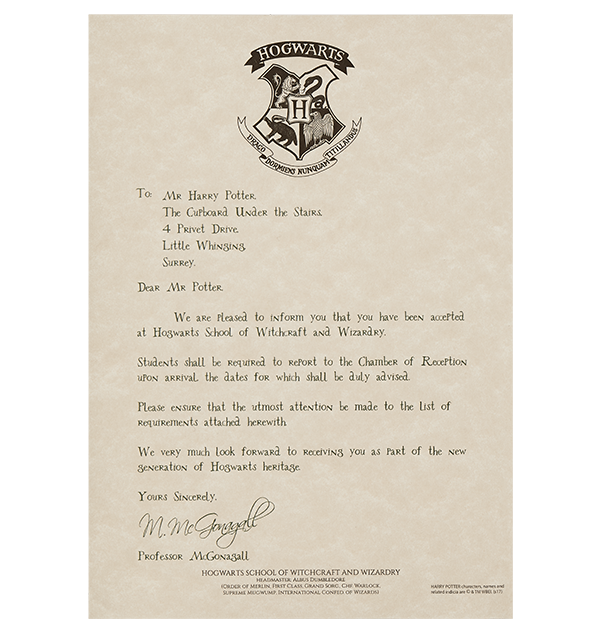 Warner Bros Personalised Hogwarts Acceptance Letter